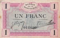 Martinica 1 Franc - Red - Arms of Martinique - 1915 - Series 011620