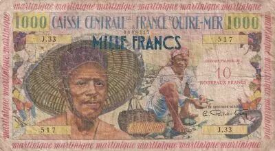 Martinica 10 NF / 1000 Francs P�cheur - 1960 - Serial J.33