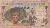 Martinica 10 NF / 1000 Francs P&ecirc;cheur - 1960 - Serial J.33