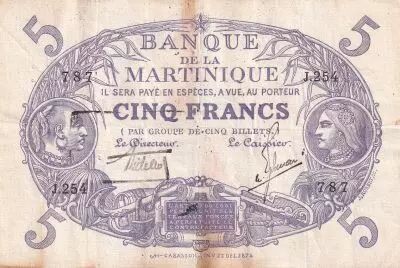 Martinica 5 Francs - Cabasson - Violet - 1901 (1934) - Serial X.283 - P.6