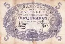 Martinica 5 Francs - Cabasson - Violet - 1901 (1934) - Serial X.283 - P.6