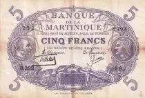 Martinica 5 Francs - Cabasson - Violet - 1901 (1934) - Varieties serials - P.6