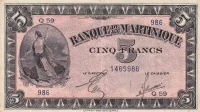 Martinica 5 Francs Liberty - 1942 - Serial Q.59