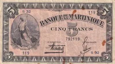 Martinica 5 Francs Liberty - 1942 - Serial S.32
