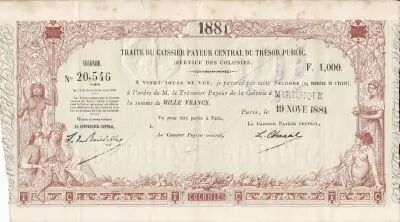 Martinique 1000 Francs, French colonial note - 1881