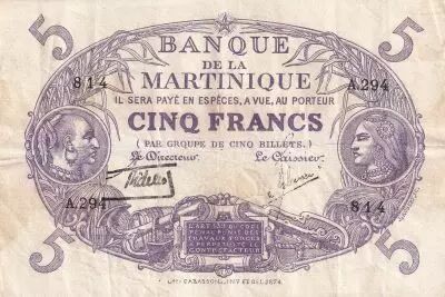 Martinique 5 Francs - Cabasson - Violet - 1901 (1934) - S�rie A.294 - P.6