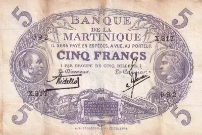 Martinique 5 Francs - Cabasson - Violet - 1901 (1934) - S�rie X.317 - P.6