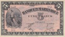 Martinique 5 Francs Liberté - 1942 - Série U.77
