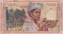 Martinique 5000 Francs - Woman with bananas - Sugar can - ND (1960) - Serial O.1 - P.36