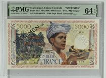 Martinique 5000 Francs Woman with fruits - 1955 Specimen - PMG 64 EPQ