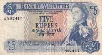 Mauricio 5 Rupees - Elizabeth II - ND (1967) - Boat - Serial A.18 - P.30b