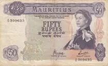 Mauricio 50 Rupees - Elisabeth II - Port - Serial A.10 - 1967