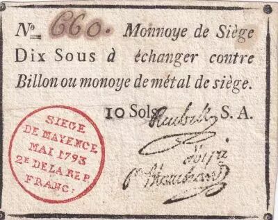 Mayence 10 Sous Noir - Tampon rouge - Mai 1793 - S�rie A
