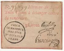 Mayence 3 Livres Red - Black seal - May 1793