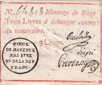 Mayence 3 Livres Rouge - Tampon noir - Mai 1793