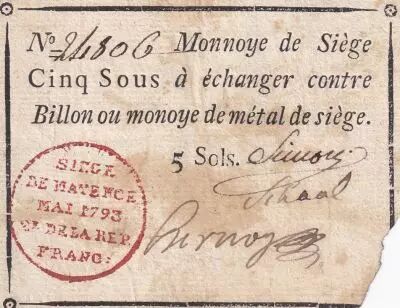 Mayence 5 Sols Black, red stamping in circle - May 1793