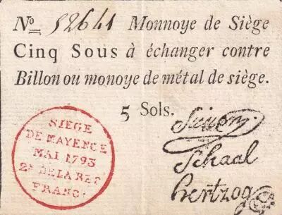 Mayence 5 Sols Black, red stamping in circle - May 1793