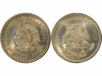 Mexico  5 Silver Pesos, Cuauhtemoc - 1948 Mo Mexico