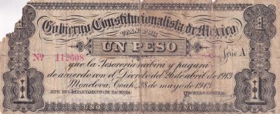 Banknote Mexico 1 Peso   Gobierno Constitucionalista de Mexico
