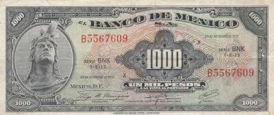 Mexico 1000 Pesos - Cuauhtemoc - Pyramid of Chichen-itza - 1972 - BNK Series