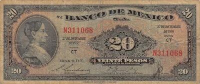 Mexico 20 Pesos - La Corregidora - 27-12-1950 - P.54