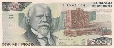 M�xico 2000 Pesos - University - Justo Siena - 28-03-1989 - Serial EB