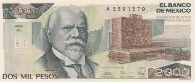 Mexico 2000 Pesos - University - Justo Siena - 28-03-1989 - Serial EL