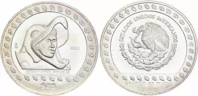 Mexico 25 Pesos Guerrero Aguiula - 1/4  OZ de Plata - Silver 1992