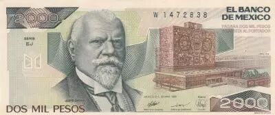 Mexique 2000 Pesos - Universit� - Justo Siena - 28-03-1989 - S�rie EJ