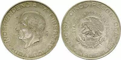 Mexique 5 Pesos,  Hidalgo, Embl�me National - 1957