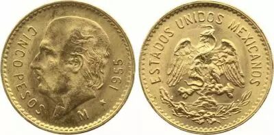 Mexique 5 Pesos Miguel Hidalgo y Costilla - Embl�me national 1955 - Or