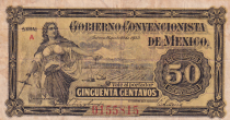 Mexique 50 Centavos Gobierno convencioniste de Mexico, Toluca