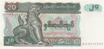 Mianmar 20 Kyats - Shinz� - Fountain and elephants - DA series - 1994