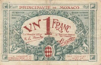 Monaco 1 Franc - 1920 - Serial F