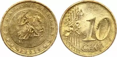 Monaco 10 Centimes d\'Euro - Grimaldi Knight - 2001