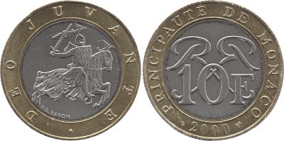 Monaco 10 Francs  Chevalier - 2000 - Bimtal - TTB+