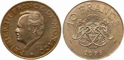 Monaco 10 Francs  Rainier III - Arms - 1978