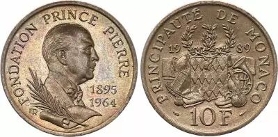 Monaco 10 Francs Prince Pierre Fondation\'s - 1989