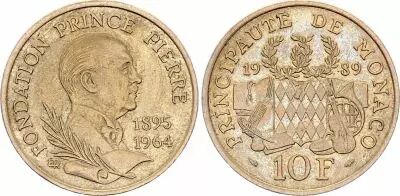 Monaco 10 Francs Prince Pierre Fondation\'s - 1989