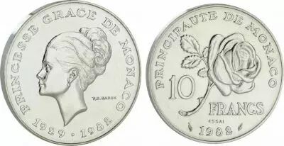 Monaco 10 Francs Princesse Grace - 1982 pattern Silver