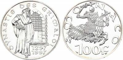 Monaco 100 Francs 700th years of the Grimaldi dynasty - 1997 - Silver