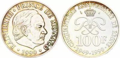Monaco 100 Francs Rainier III - 1989 - Silver