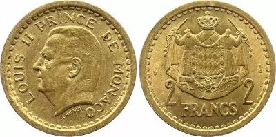 Monaco 2 Francs Louis II - Arms - ND (1945)