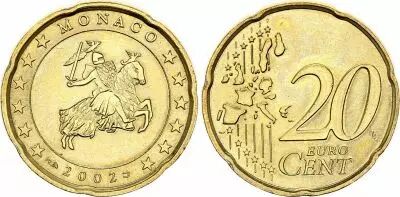 Monaco 20 Centimes d\'Euro Grimaldi Knight - 2002