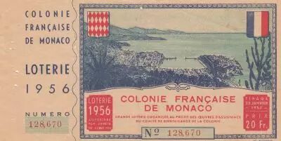 Monaco 20 Francs - Loterie - Colonie Fran�aise de Monaco - 1957
