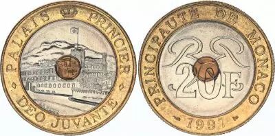 Monaco 20 Francs  Palais Princier 1992 � 1997 - Bim�tal - TTB+