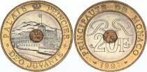 Monaco 20 Francs Prince\'s Palace - Bimetal - VF to XF  1992 to 1997