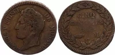 Monaco 5 Centimes Honor� V - 1837 MC