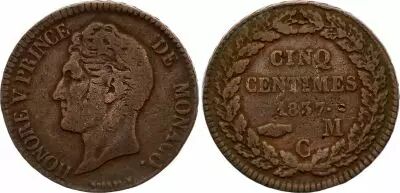 Monaco 5 Centimes Honor� V - 1837 MC