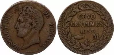 Monaco 5 Centimes Honor� V - 1837 MC